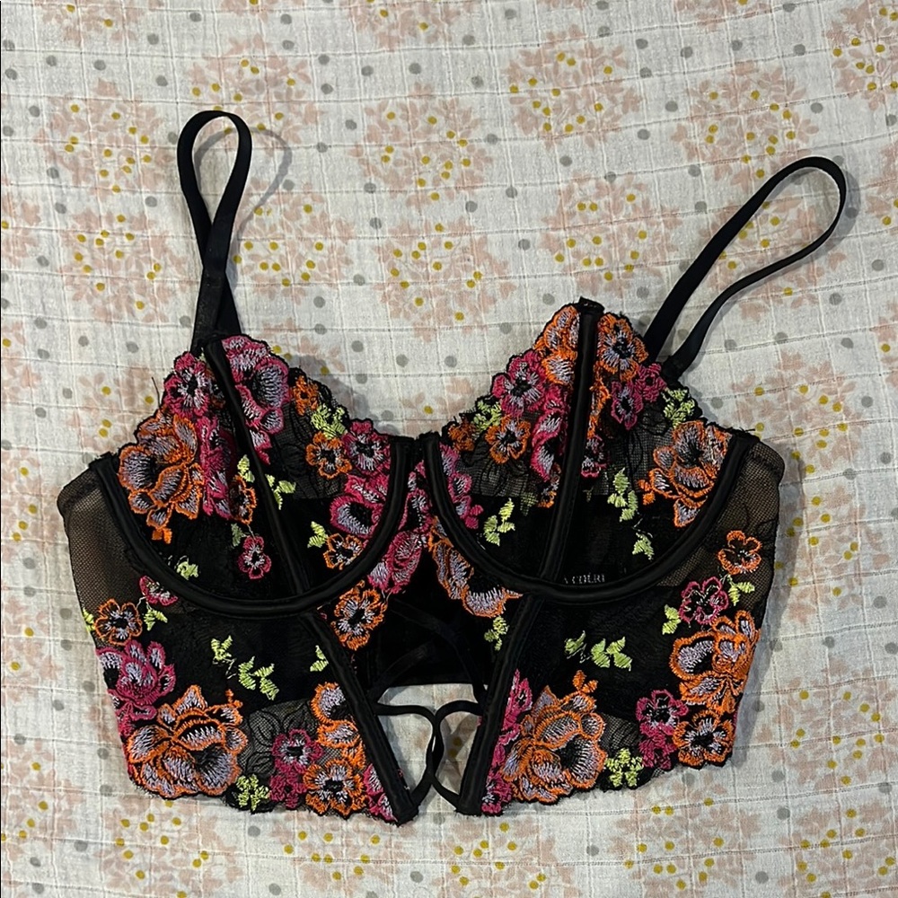 Vibrant Floral Embroidered Black Chemise